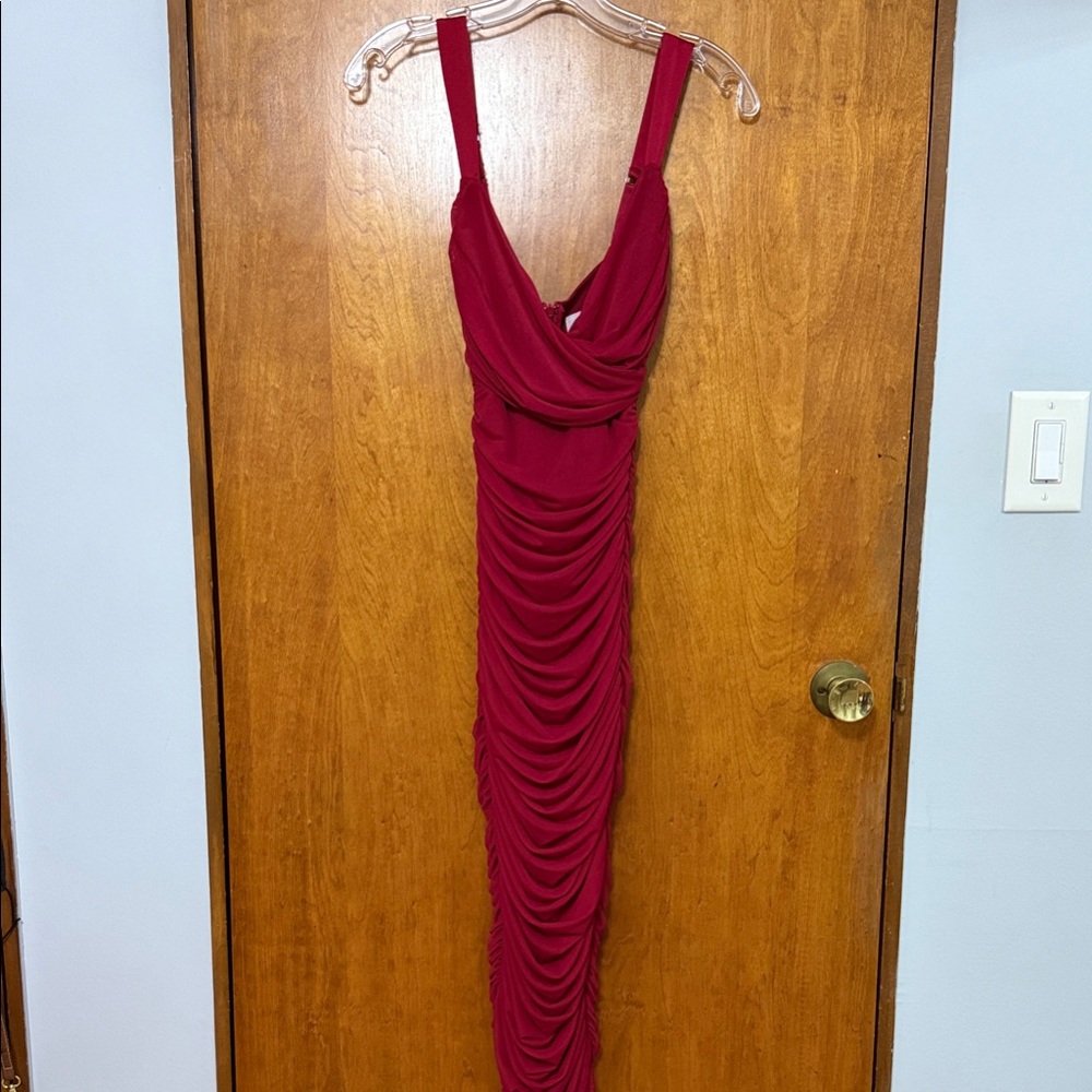 OhPolly Midi Dress Elegant Red Draped Women's Dress - size 2